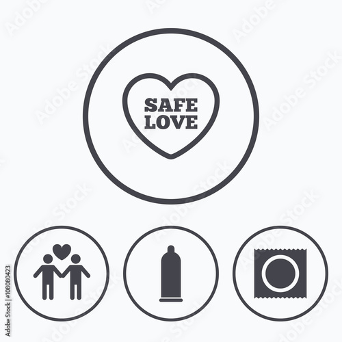 Condom safe sex icons. Lovers Gay couple sign.