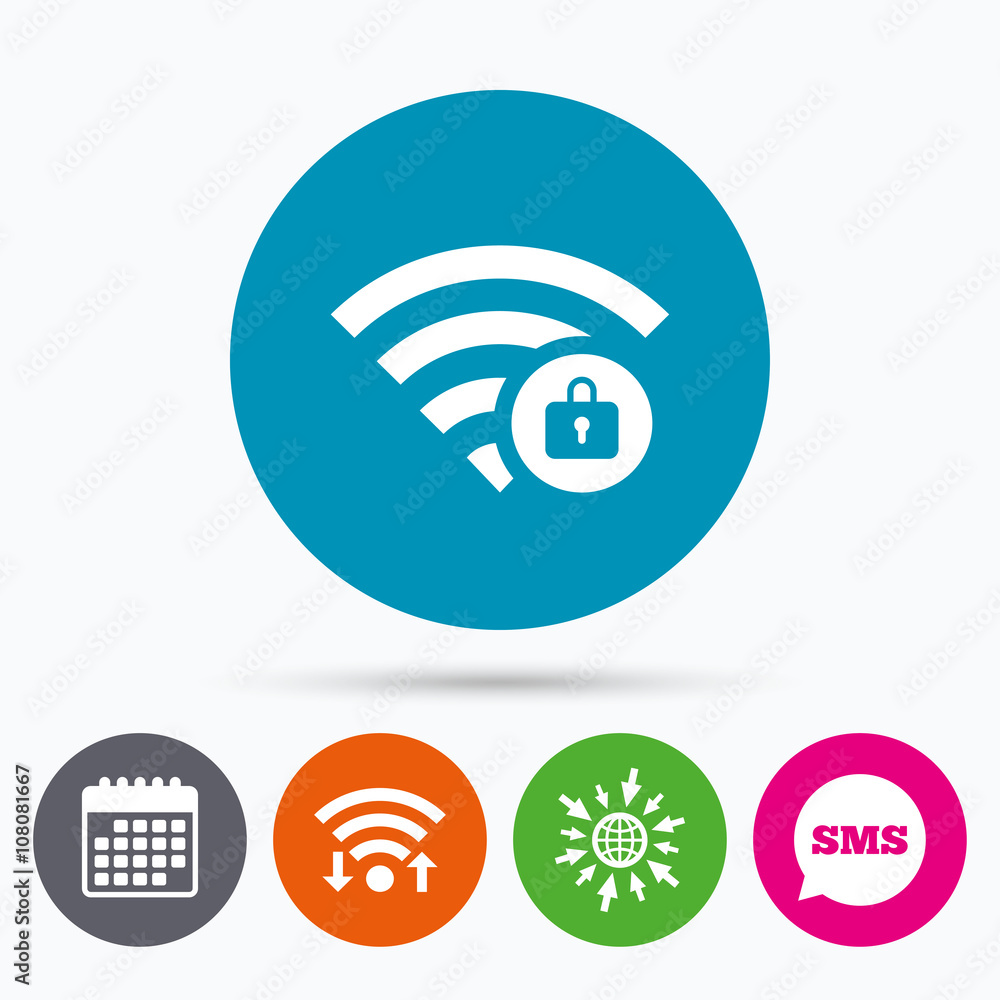 Wifi locked sign. Pass Wi-fi symbol. Wireless. Wifi locked sign. Pass Wi-fi symbol. Wireless.