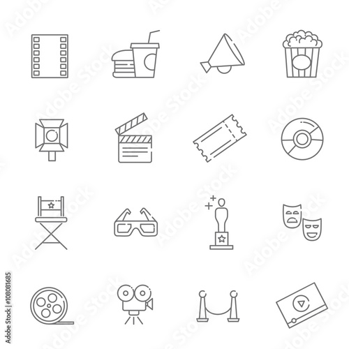 Vector outline movie icons set