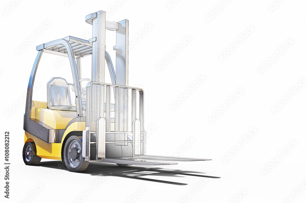Forklift Objects sketch and Construction Industry Concept on a white backround