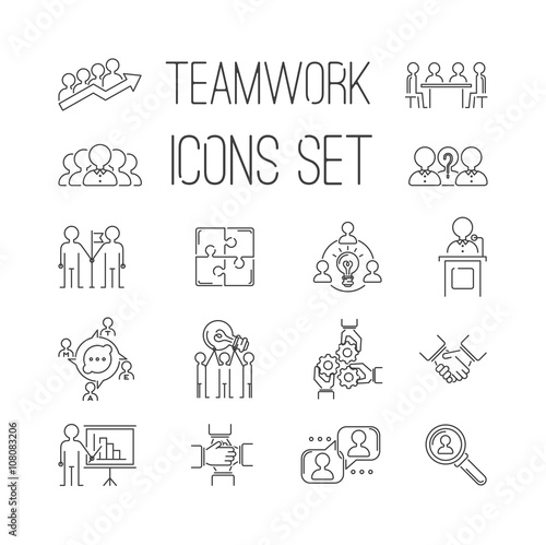 Business teamwork teambuilding outline icons