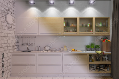 3d render of  kitchen interior design in a modern style.