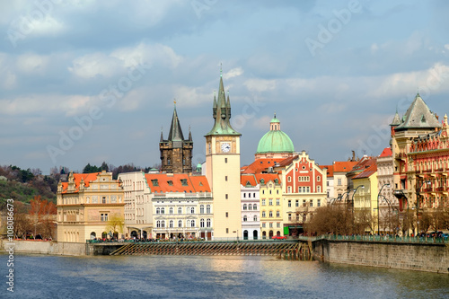 Historical buildings in Prague from across the river u