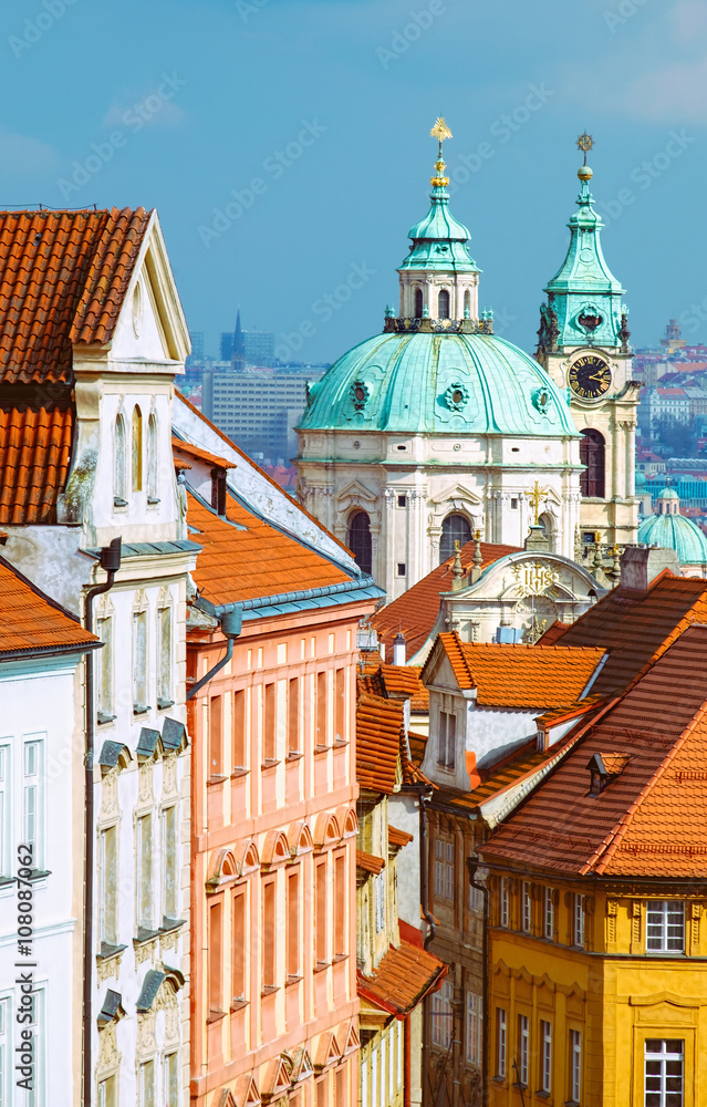 St. Nicolas church and and roofs of Prague