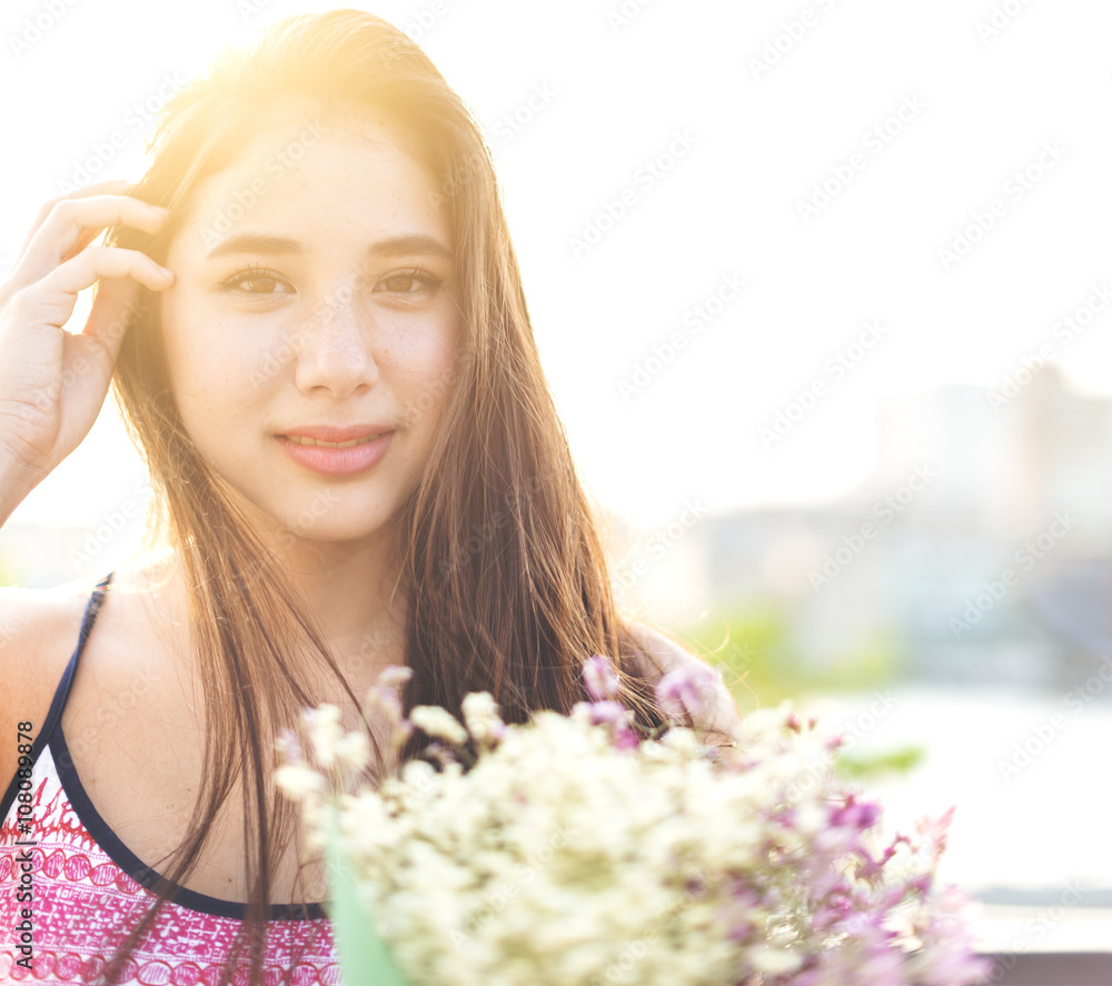 Gift Girl Happiness Leisure Calm Bouquet Relax Concept Gift Girl Happiness Leisure Calm Bouquet Relax Concept