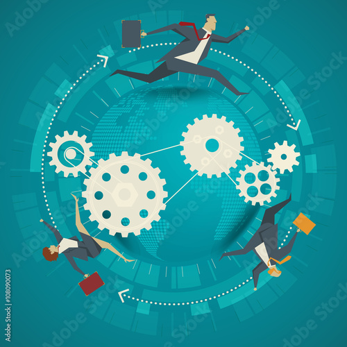 Business concept. Business people running around the world