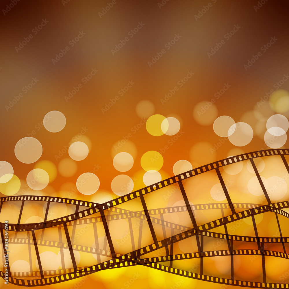 Fototapeta premium cinema background with film strips and light rays. vector