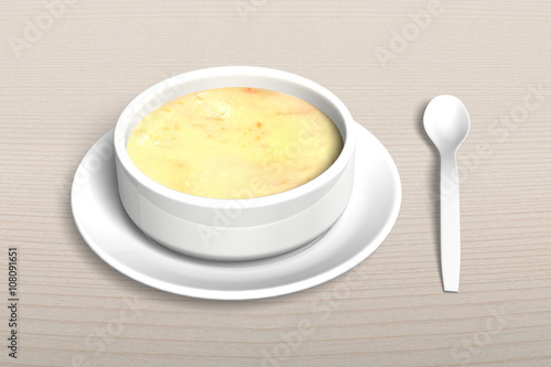 3D Soup bowl with tray and spoon