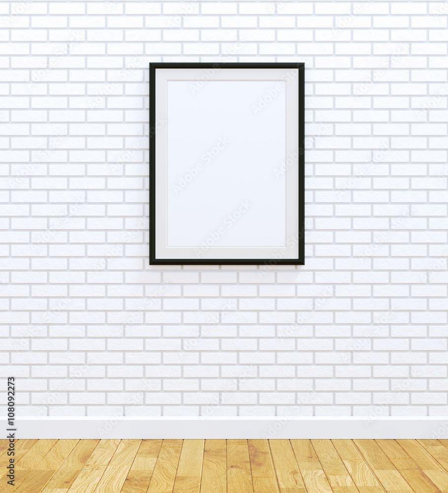 Picture frame on white brick wall Picture frame on white brick wall