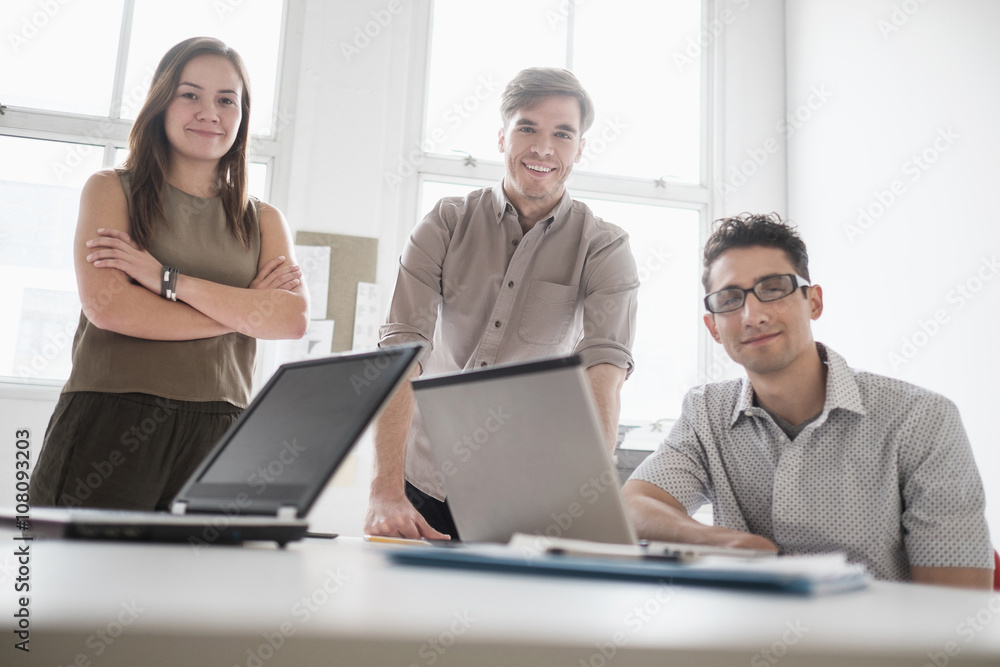 Business people with technology in office meeting Business people with technology in office meeting