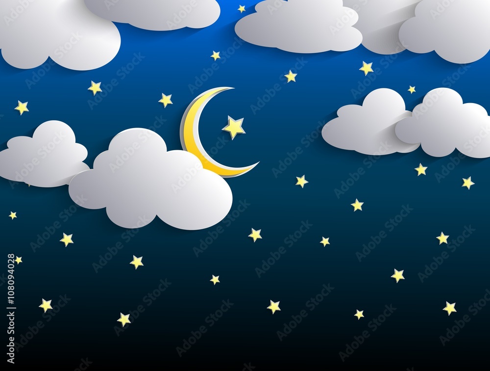 The moon and stars in night sky The moon and stars in night sky