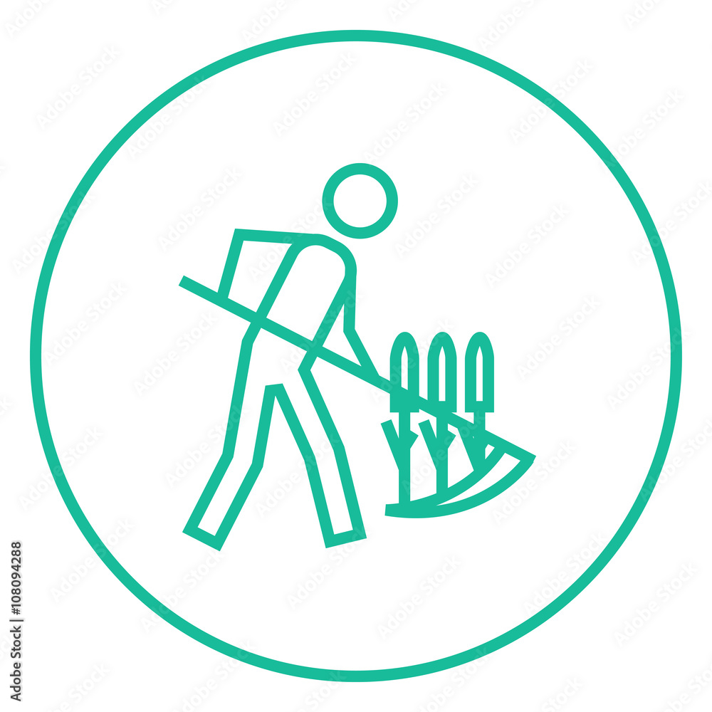 Man mowing grass with scythe line icon. Man mowing grass with scythe line icon.