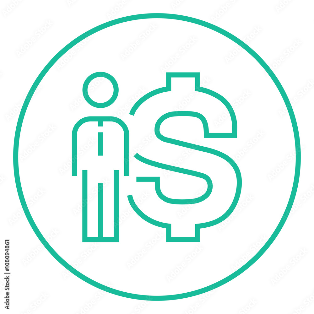 Businessman standing beside the dollar symbol line icon. Businessman standing beside the dollar symbol line icon.