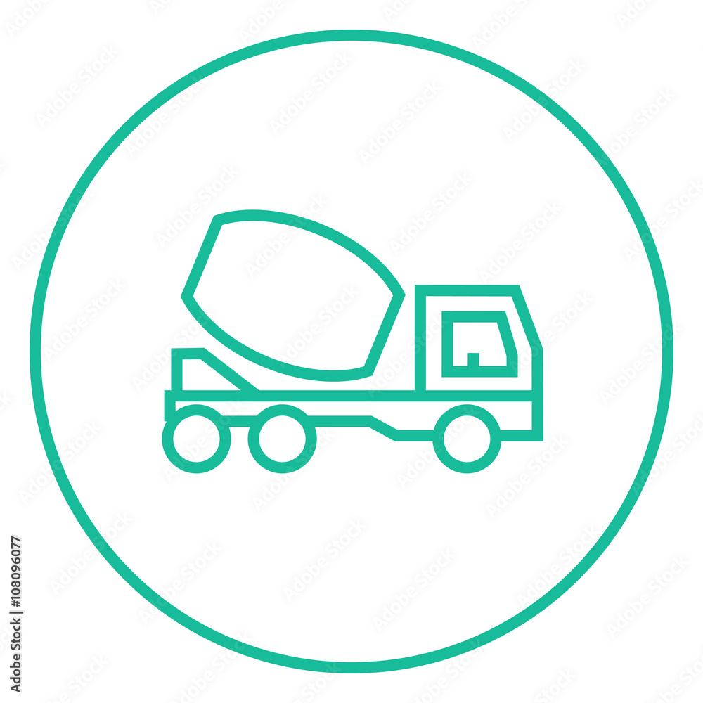 Concrete mixer truck line icon.