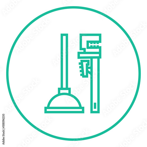 Pipe wrenches and plunger line icon.
