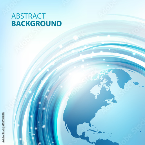 Blue abstract vector background with Earth. Round eco design. Abstract background for business presentations. Vector.