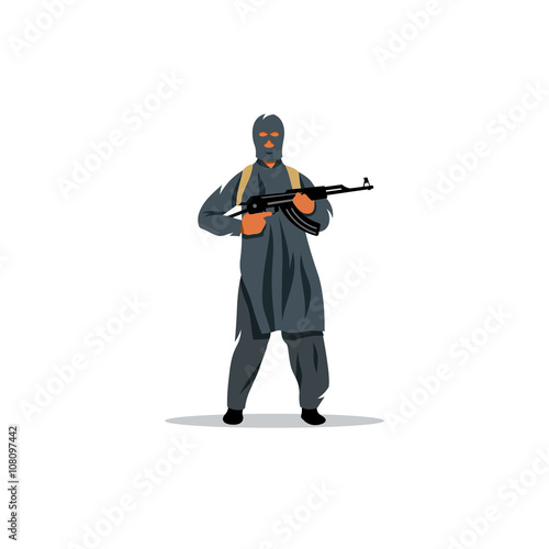 East commandos with a gun. Vector Illustration.