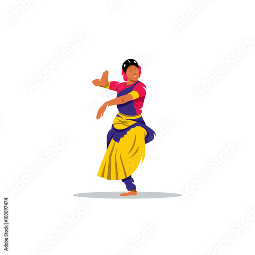 Hindu girl. Brunette indian dancer princess Bollywood style. Vector Illustration.