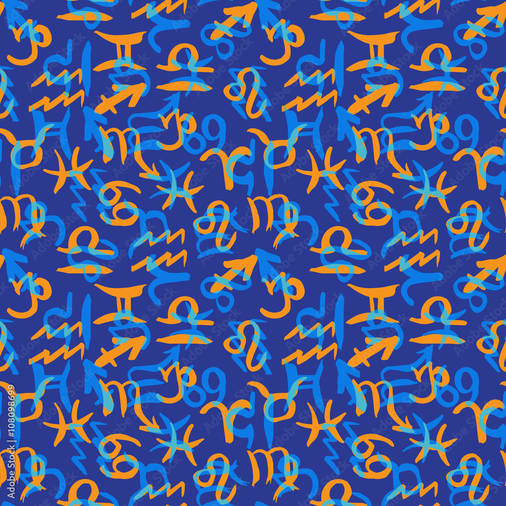 Seamless pattern with Zodiac hand drawn symbols