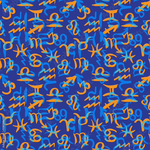 Seamless pattern with Zodiac hand drawn symbols