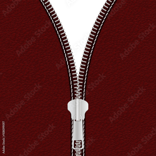 Metal zipper on brown leather