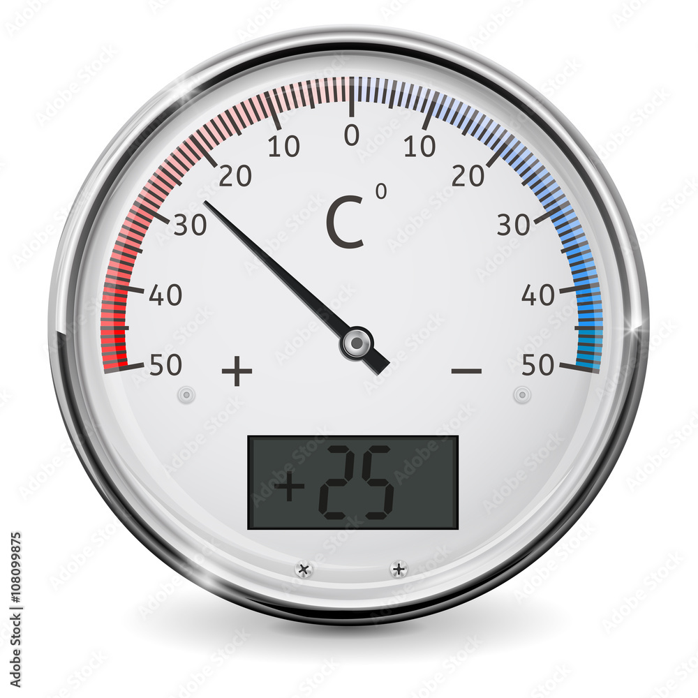 Thermometer. Celsius. Realistic with chrome frame Thermometer. Celsius. Realistic with chrome frame