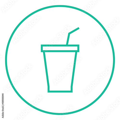 Disposable cup with drinking straw line icon.