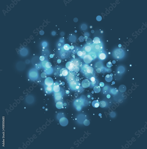 Blue sparkling bokeh light effect. Abstract sparks design background. Glitter dust