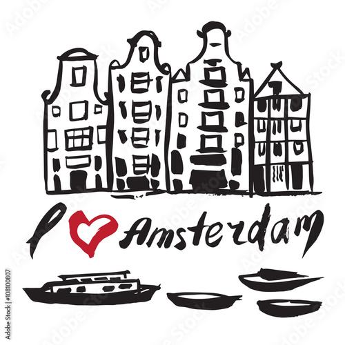 Brush drawn buildings Amsterdam - Netherlands