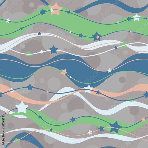 Wavy lines with stars. Seamless vector pattern