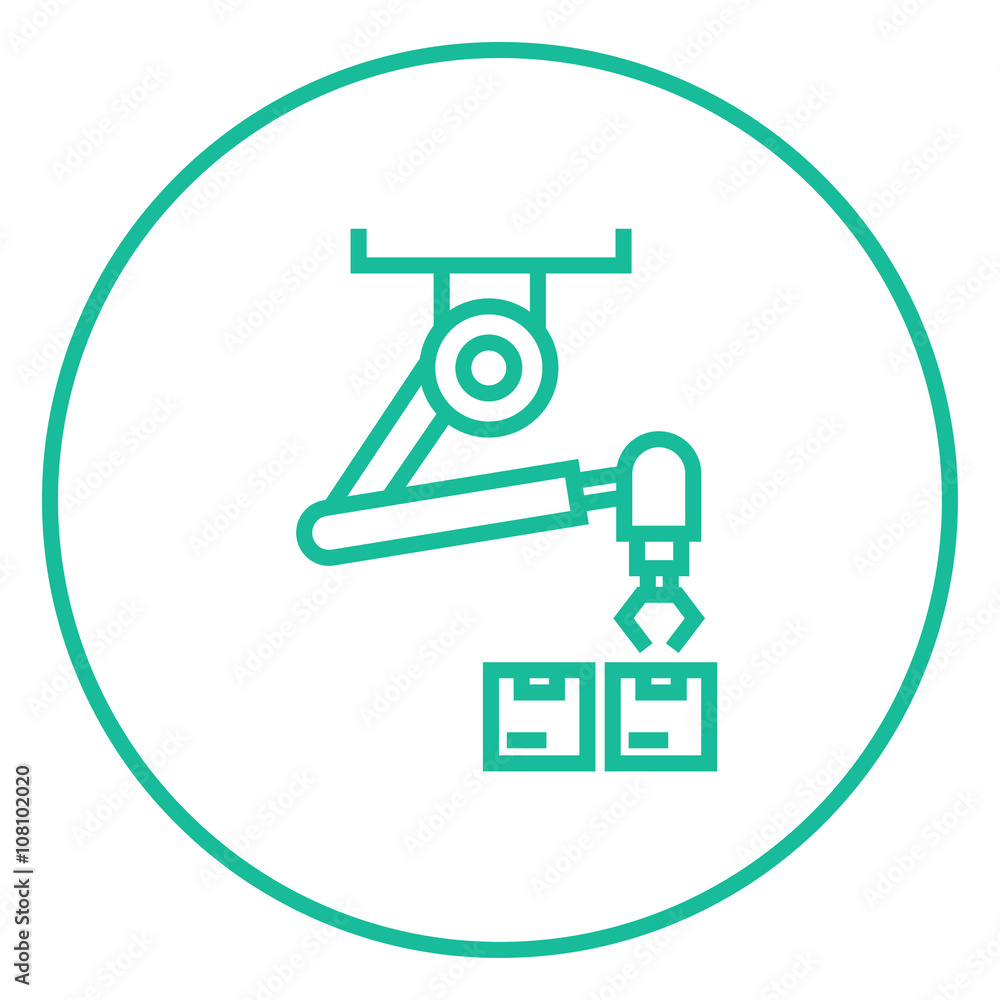 Robotic packaging line icon.