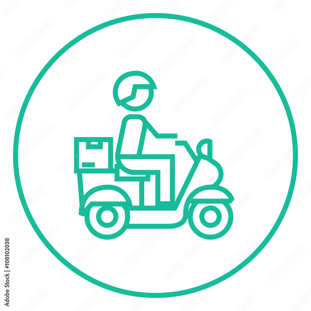 Man carrying goods on bike line icon.