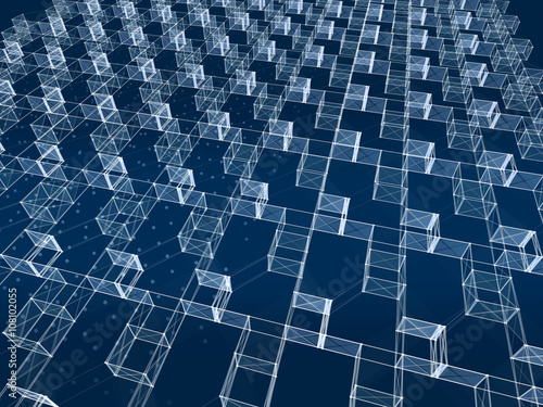 Abstract polygonal space low poly dark background with connecting dots and lines. cube structure.3d rendering