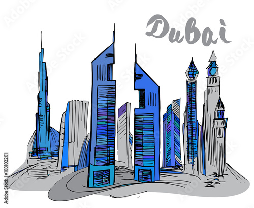 Hand drawn Dubai skyscraper