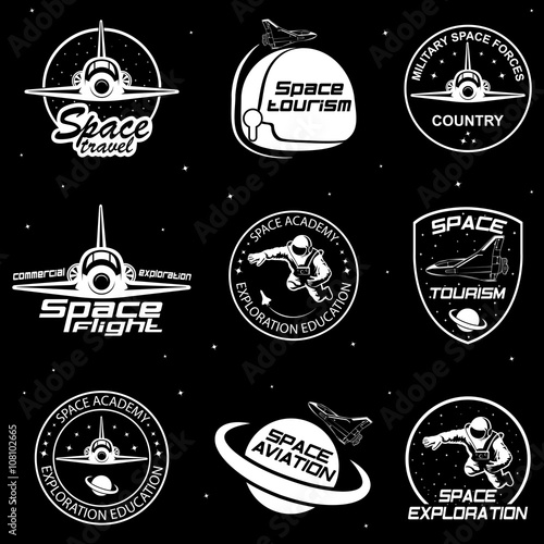 Set of retro and modern space travel badges