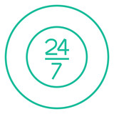 Open 24 hours and 7 days in wheek sign line icon.