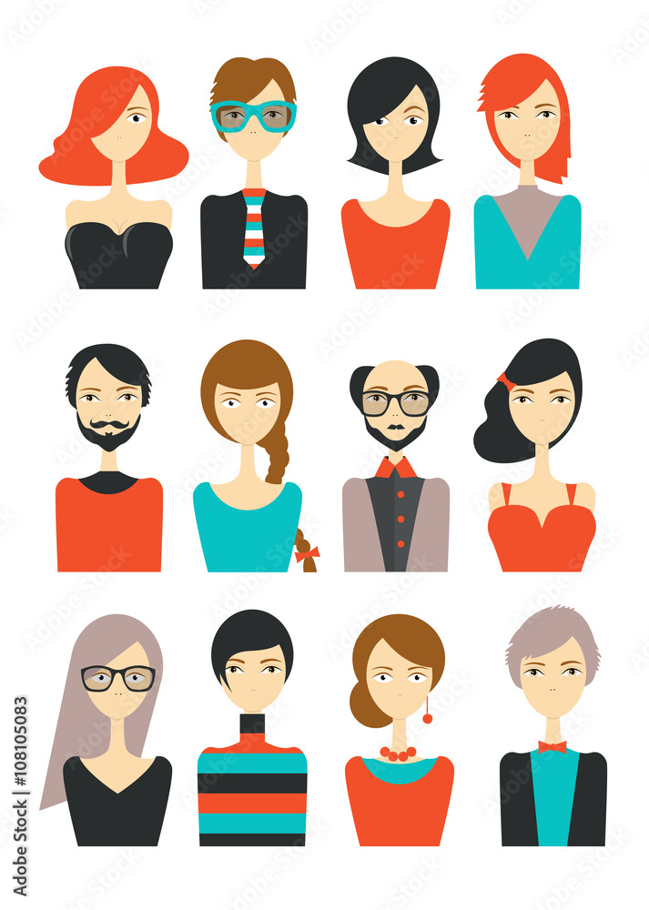 Avatar people head. Various cartoon modern faces. Flat design vector illustration. Avatar people head. Various cartoon modern faces. Flat design vector illustration.