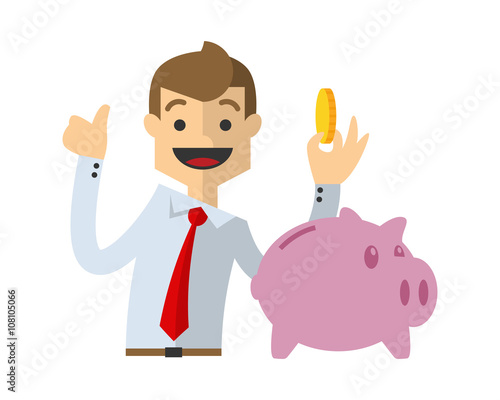 Businessman or employee saving a gold coin