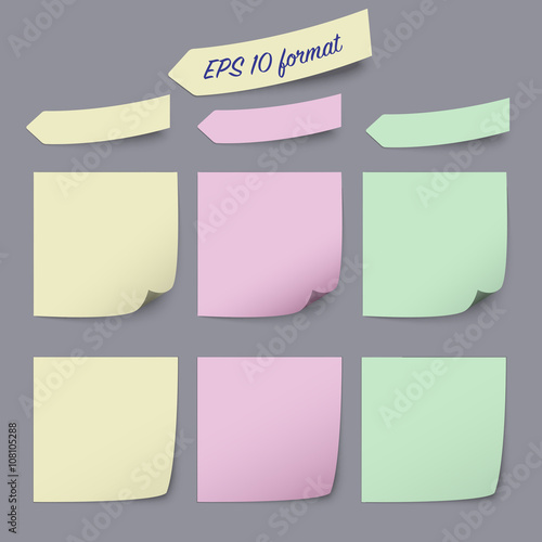Sticky notes adnotations template - set of three kind of notes in different colors, vector illustration eps 10