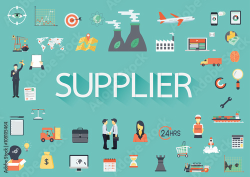 The word SUPPLIER with concerning flat icons around.