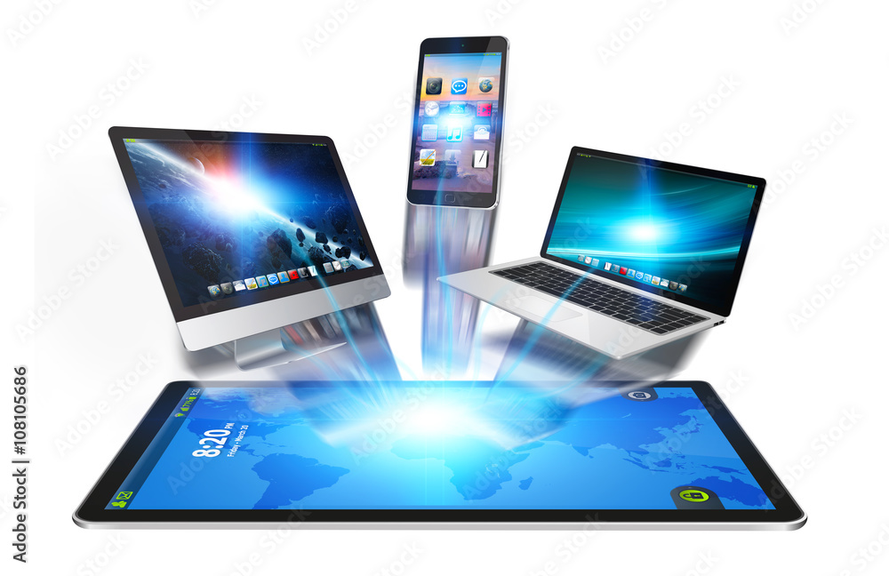 Devices and icons applications connecting to each other Devices and icons applications connecting to each other
