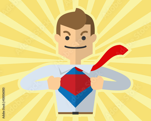 Vector of businessman open his shirt like super hero, superman, showing his confident