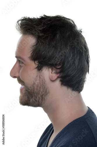 smiling man in side view