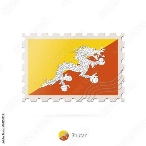 Postage stamp with the image of Bhutan flag.