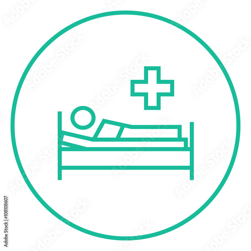 Patient lying on bed line icon.
