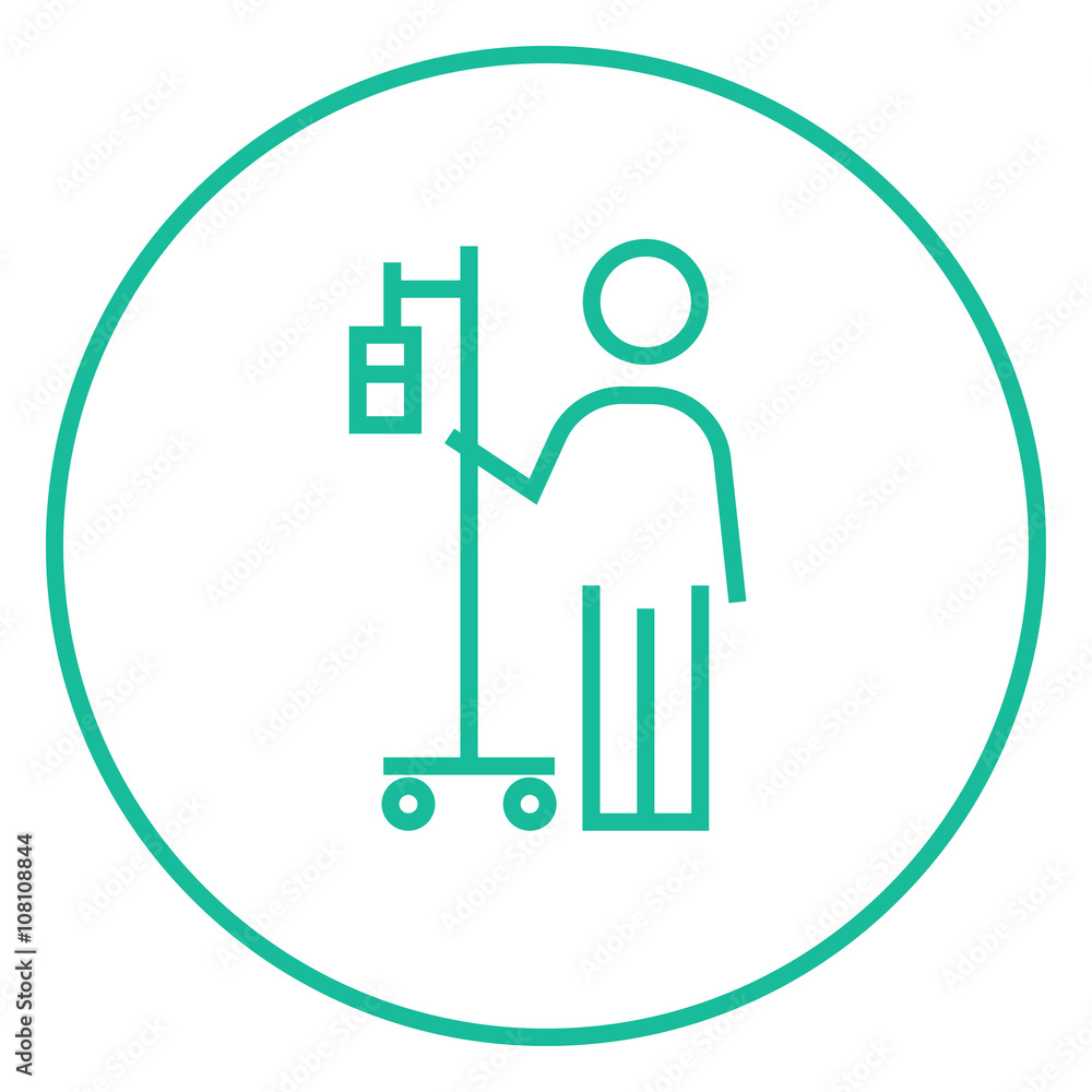 Patient standing with intravenous dropper line icon. Patient standing with intravenous dropper line icon.