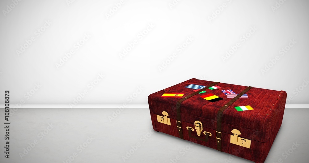 Obraz premium Composite image of suitcase with stickers