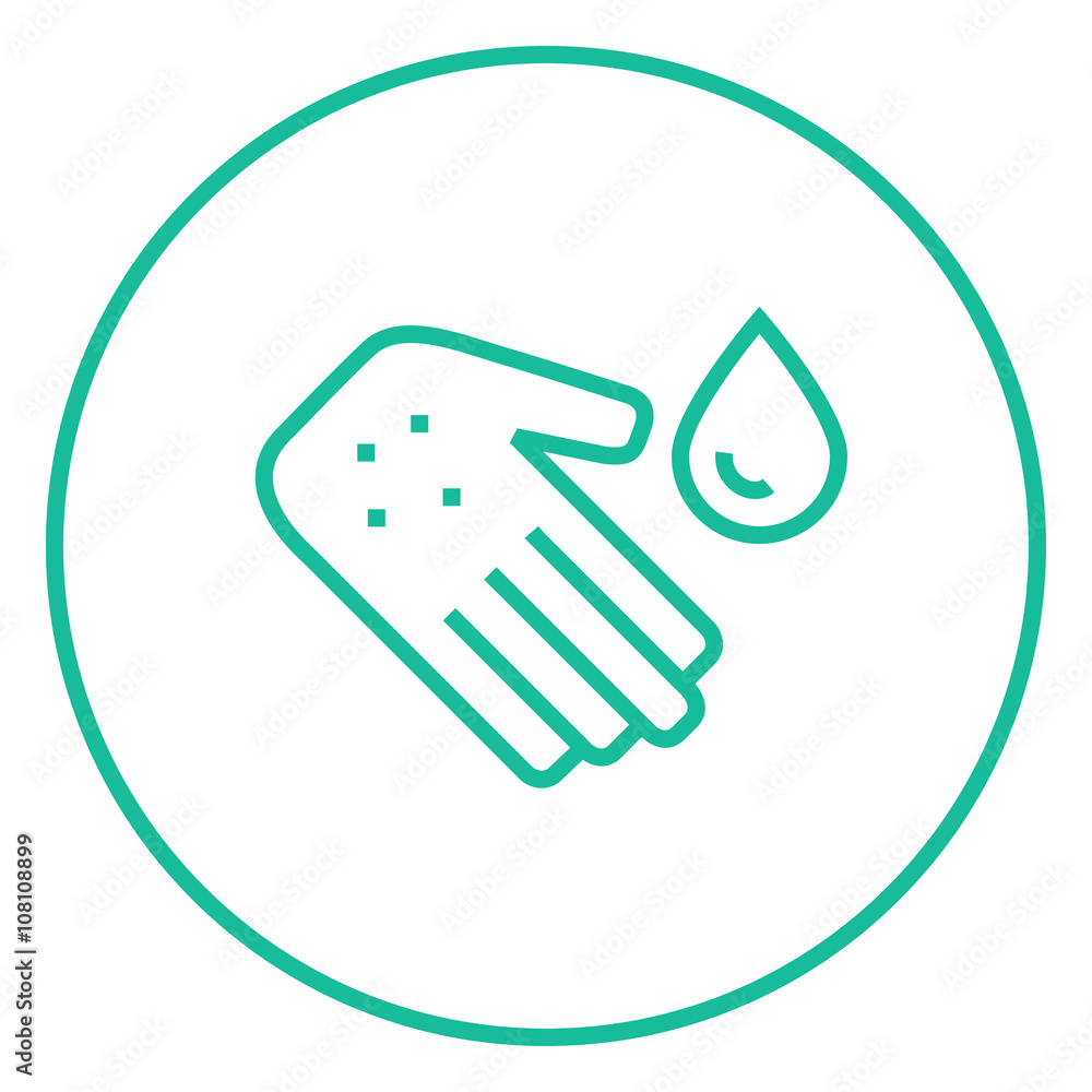 Hand with microbes line icon. Hand with microbes line icon.