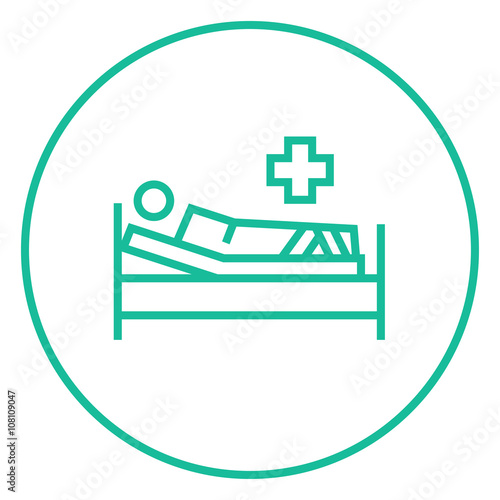 Patient lying on bed line icon.