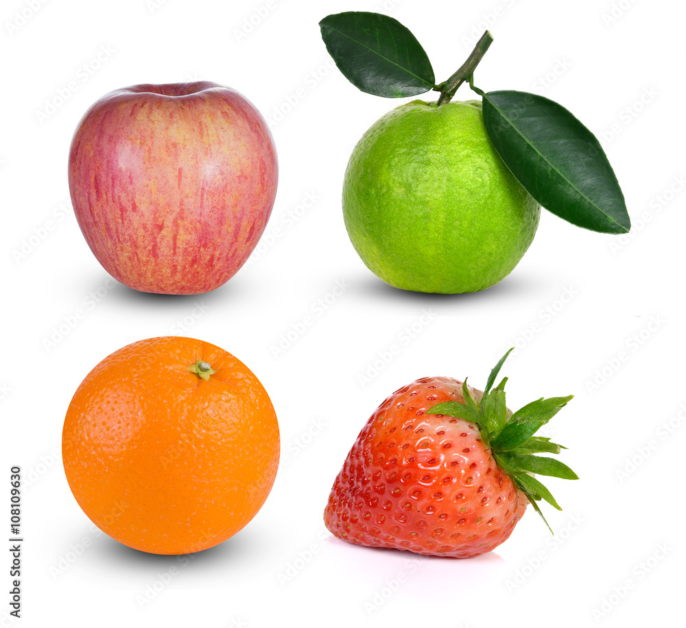 orange,apple,strawberry,citrus sinensis on white background orange,apple,strawberry,citrus sinensis on white background